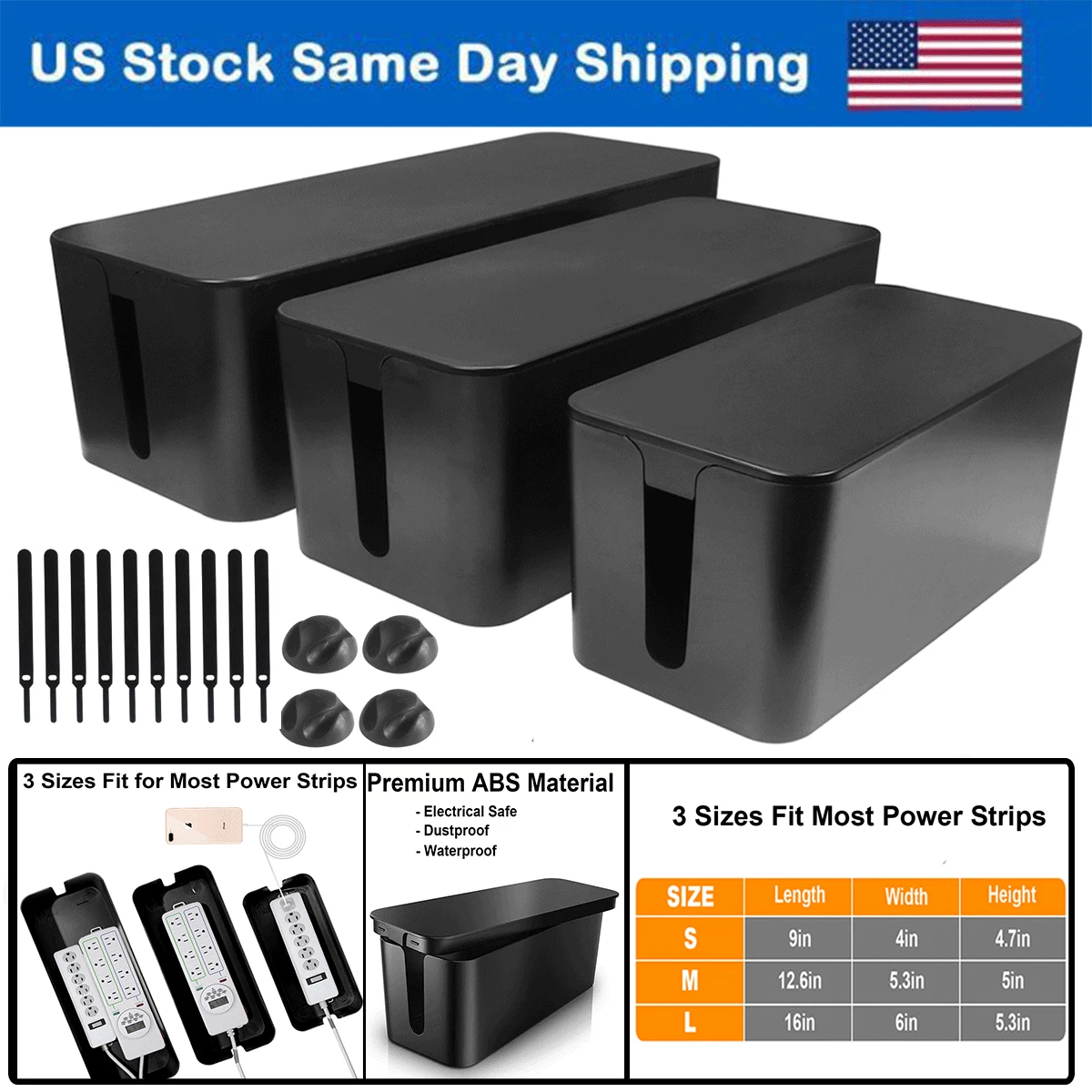 Cable Management Box – Power Strip & Cord Organizer